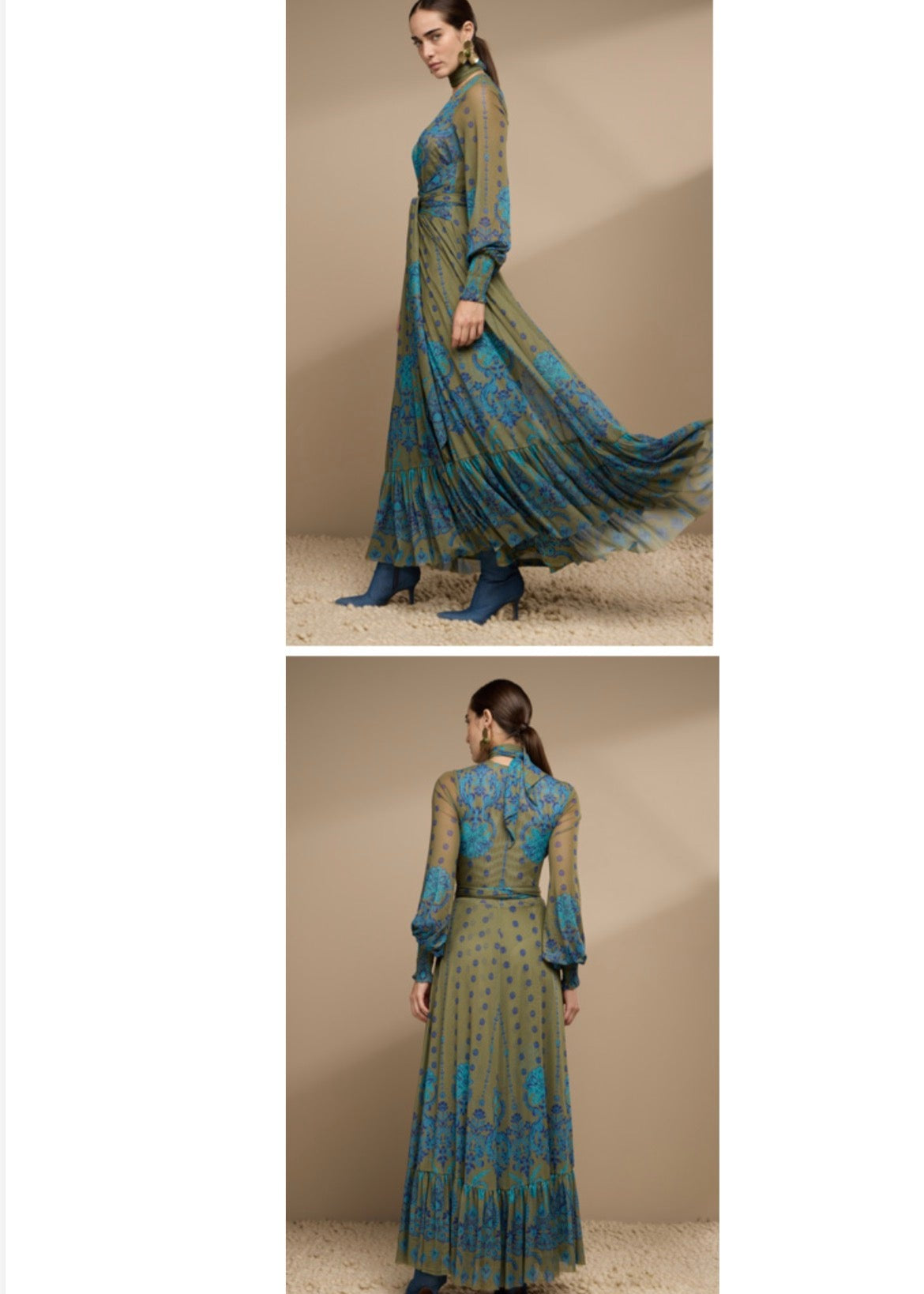 Vestido tulle estampado con cinturon
