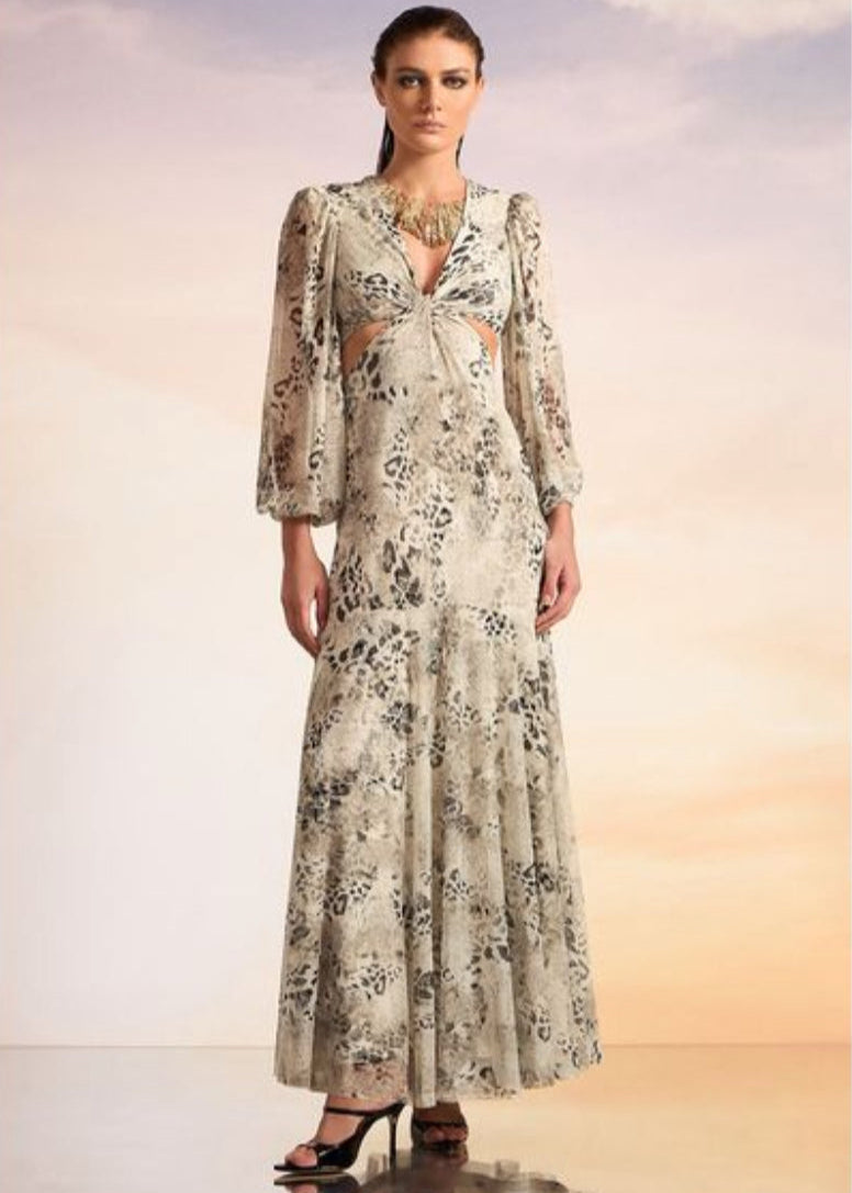 Vestido largo animal print cutout