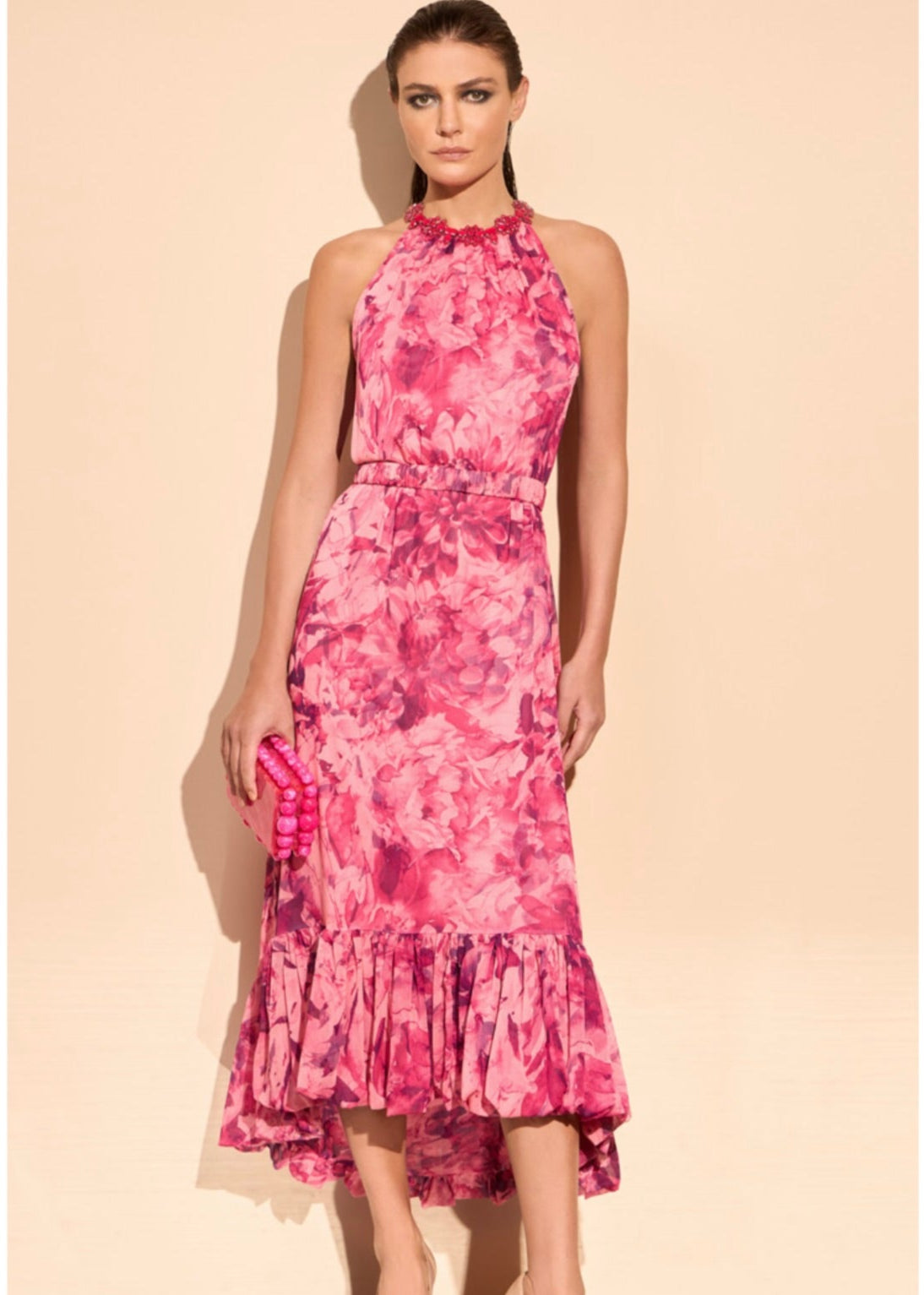 Vestido halter cuello bordado estampado