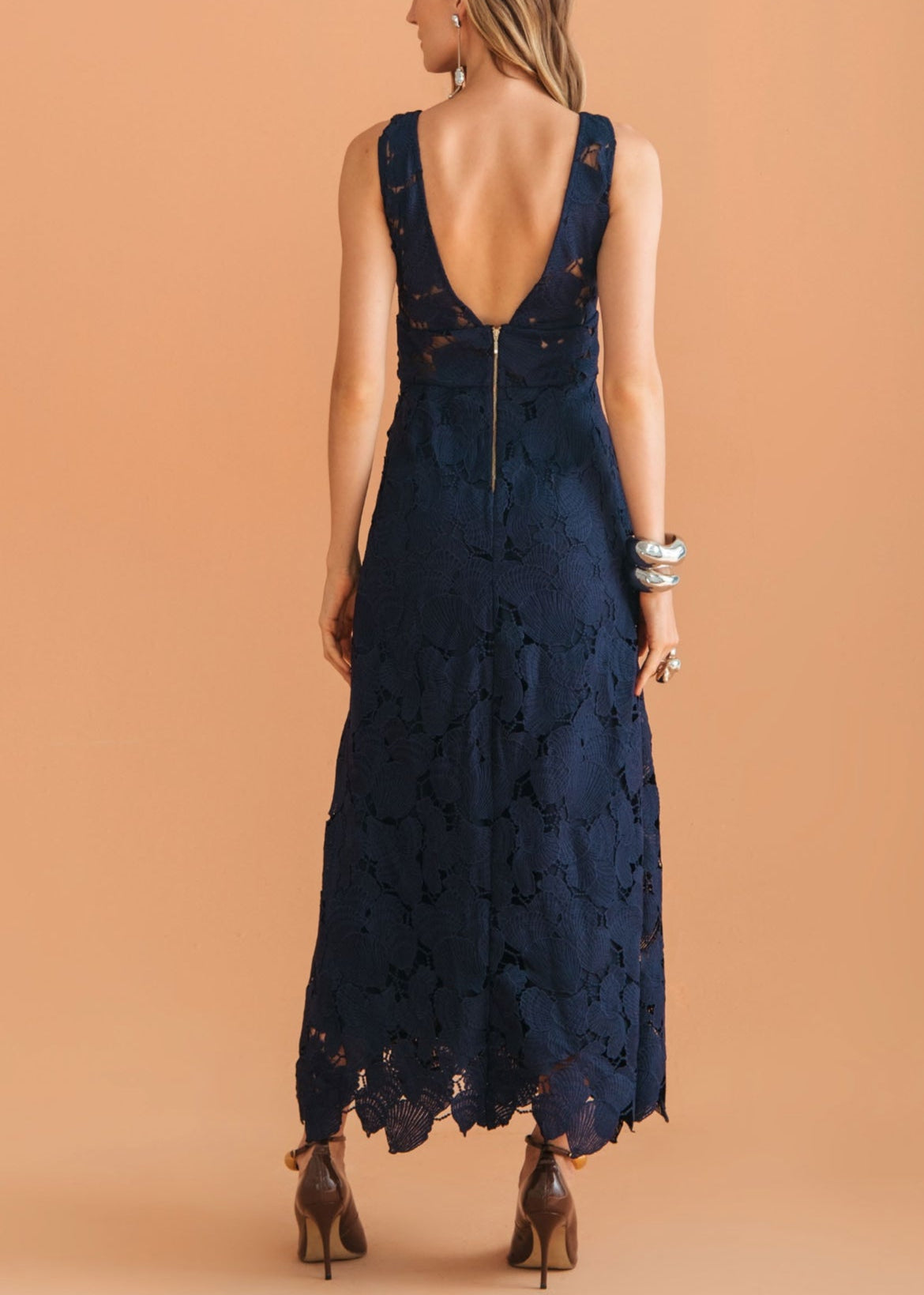 Vestido midi encaje conchas