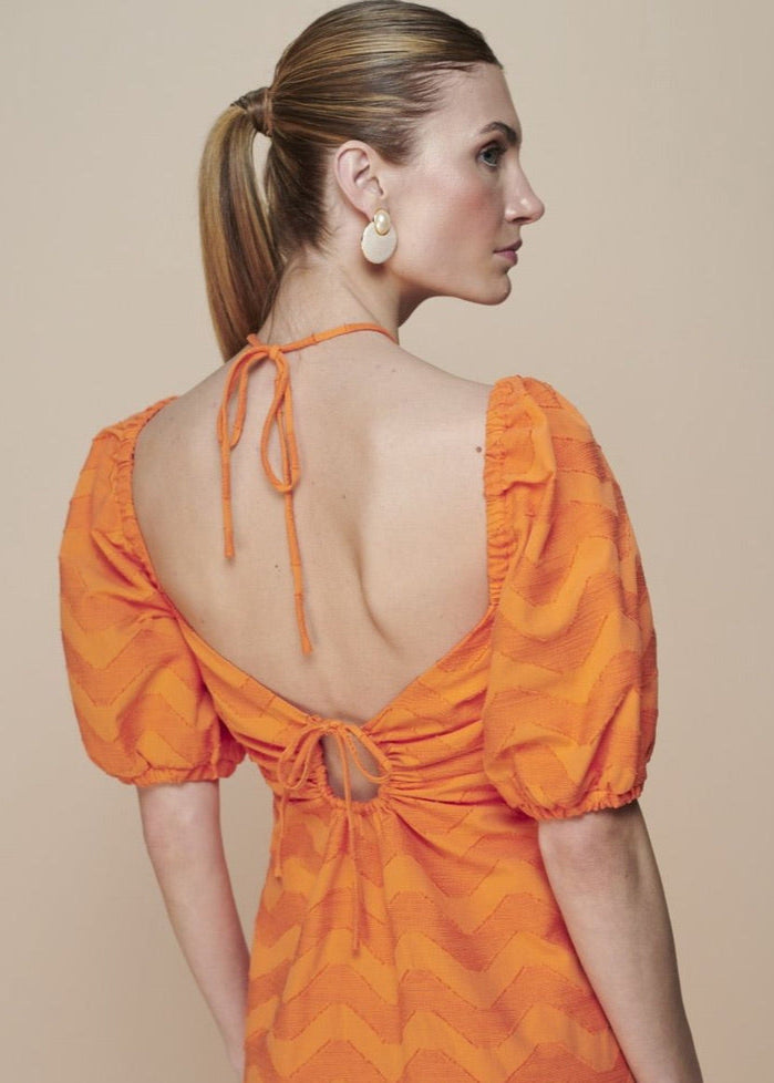 Vestido midi zig-zag anaranjado