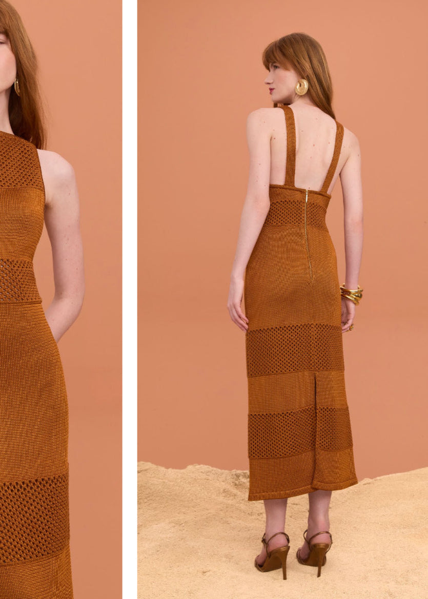 Vestido tricot midi vazado