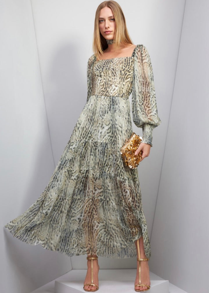 Vestido animal print con mangas bombachas
