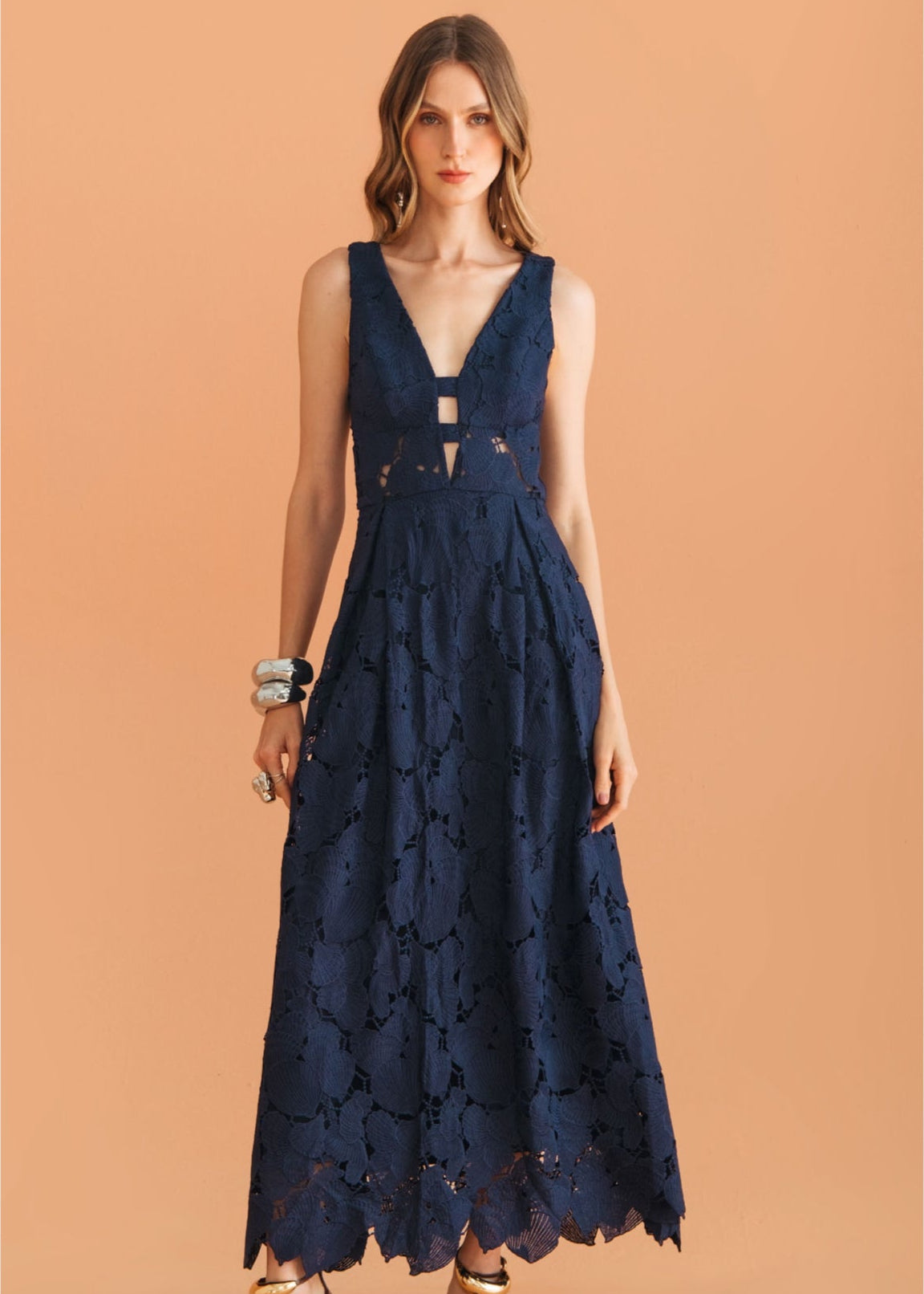 Vestido midi encaje conchas