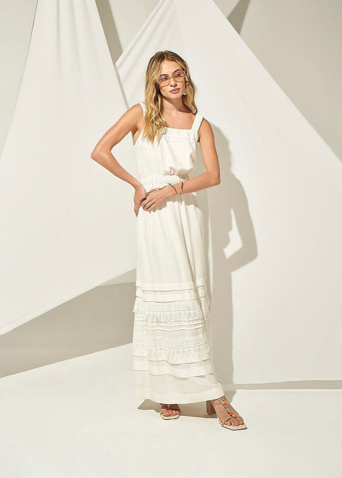 Vestido lino midi con encaje