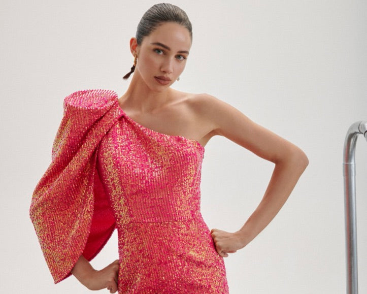 Vestido un hombro lentejuelas