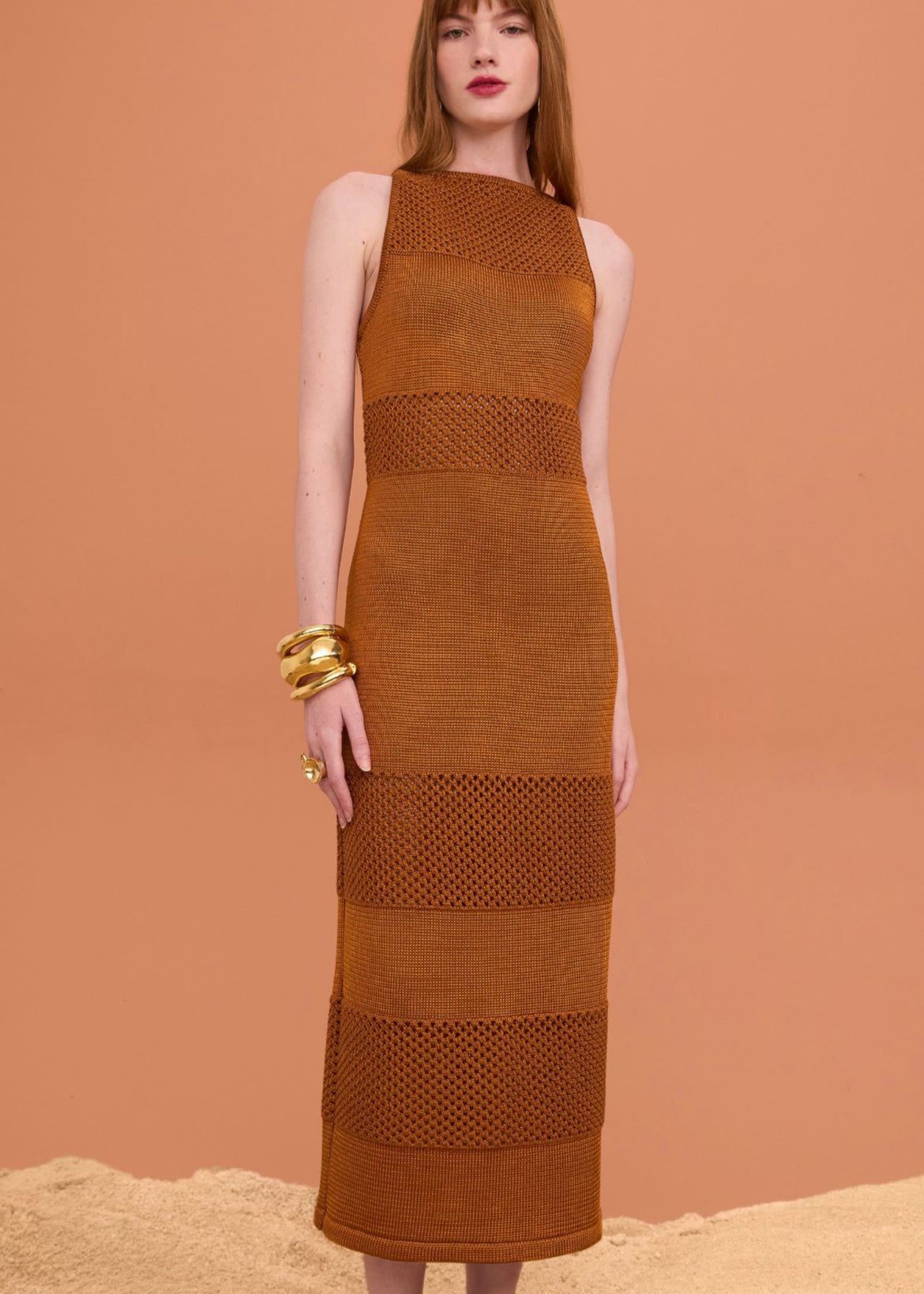 Vestido tricot midi vazado