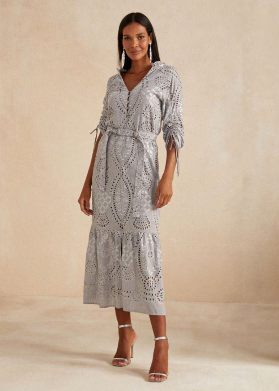 Vestido manga larga stripe luxo