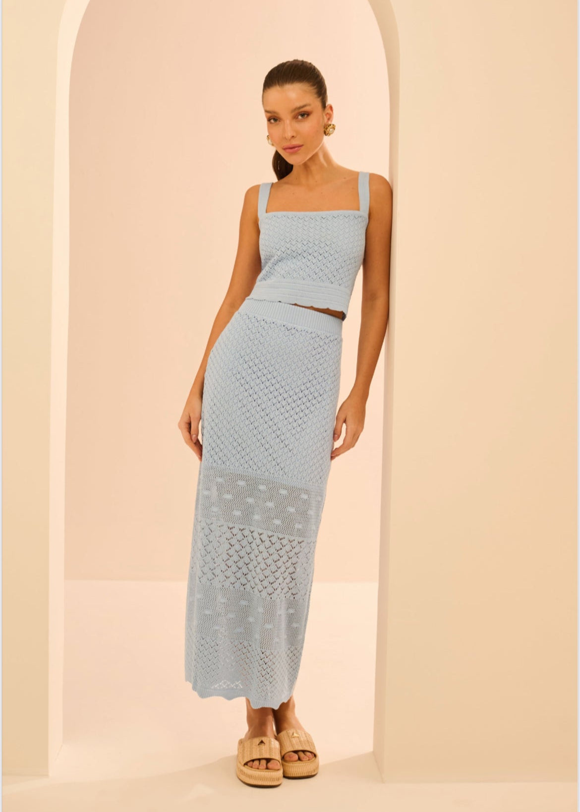 Conjunto tricot falda y top midi