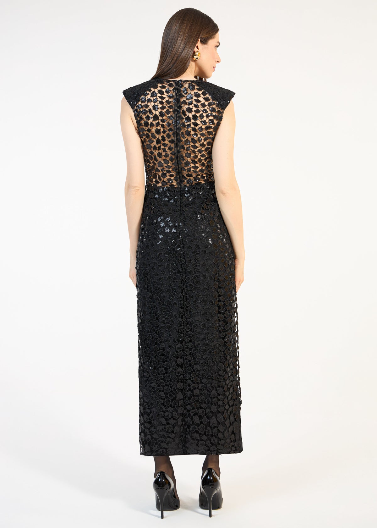 Vestido midi encaje lentejuelas