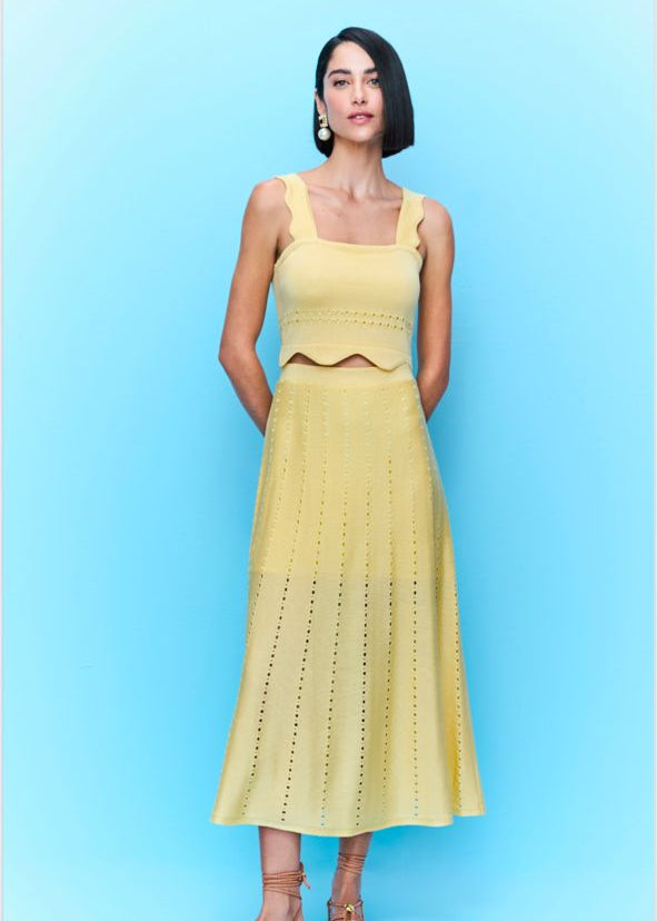 Set tricot ondas top y falda midi