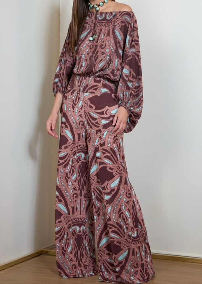 Braga off shoulder estampada