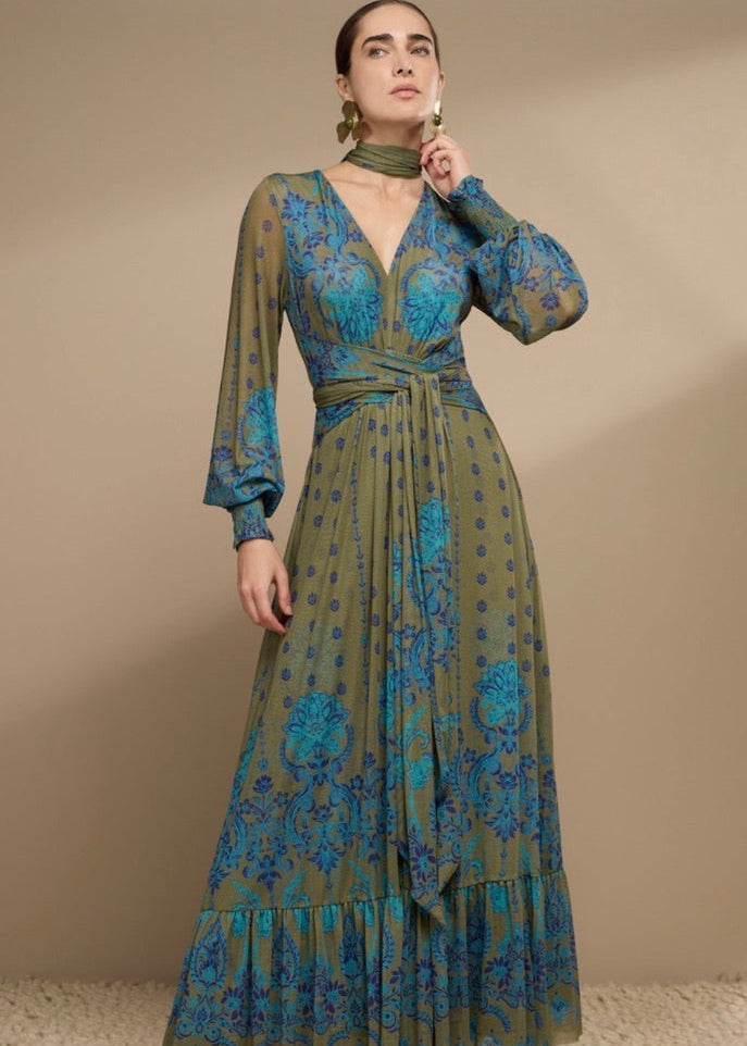 Vestido tulle estampado con cinturon
