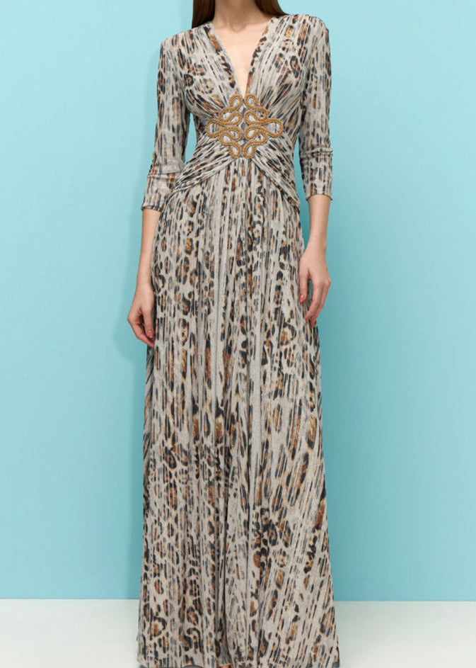 Vestido largo tulle con aplique bordado