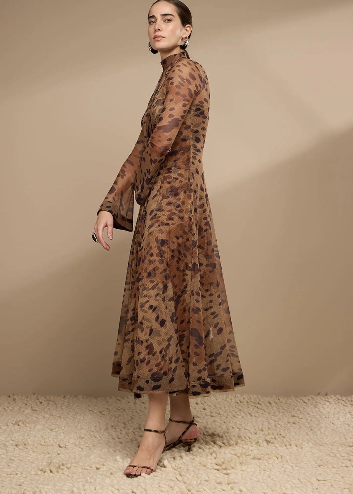 Vestido midi tulle animal print