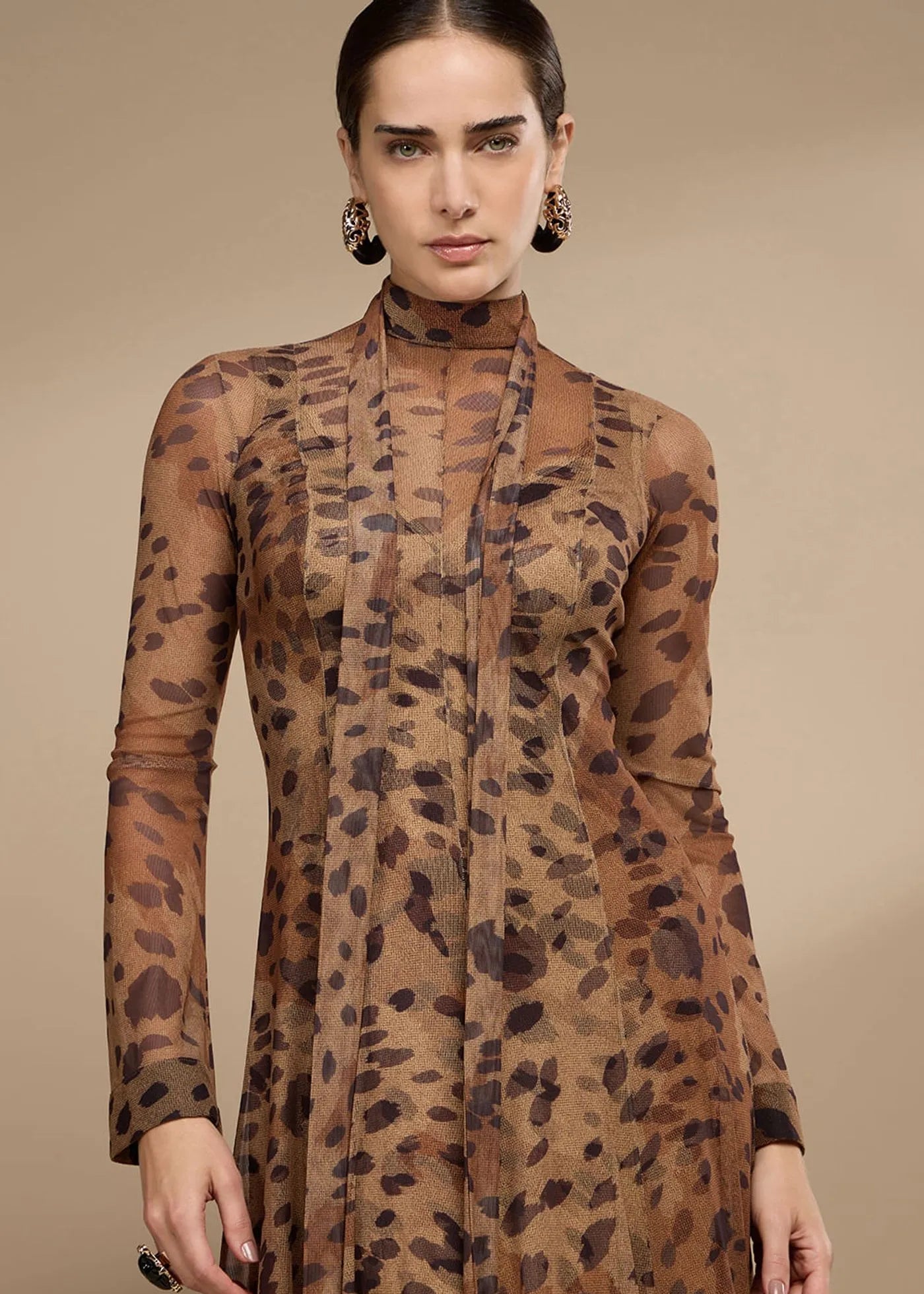 Vestido midi tulle animal print