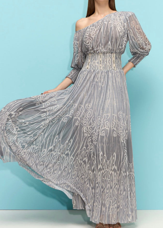Vestido tulle un hombro estampa nuven