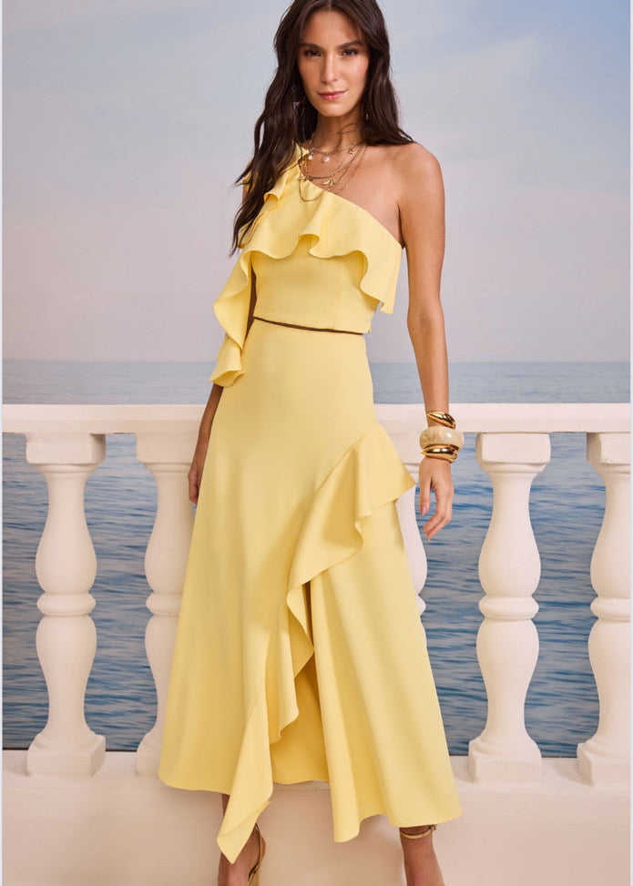 Conjunto top y falda midi volantes