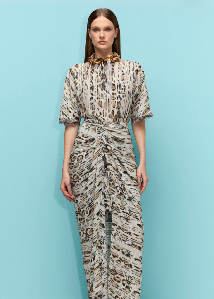 Vestido chiffón amarrado animal print