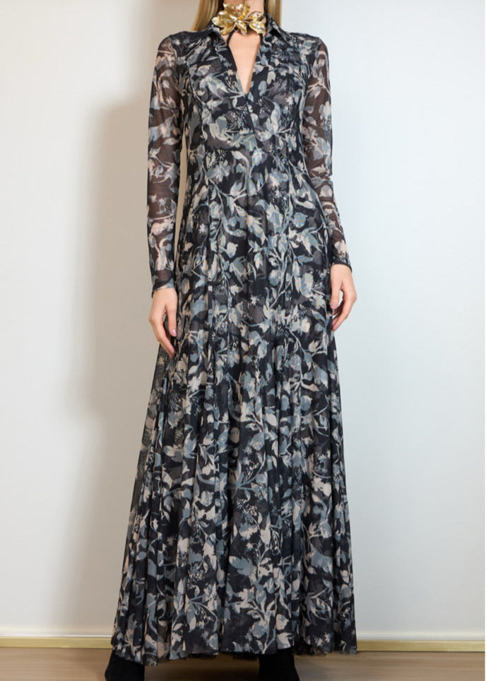 Vestido chemise tulle floral