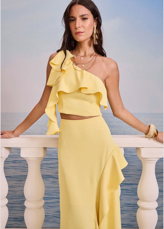 Conjunto top y falda midi volantes