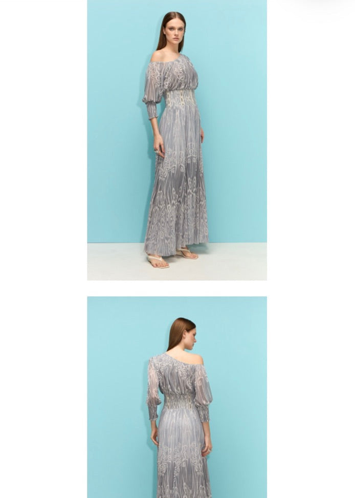 Vestido tulle un hombro estampa nuven