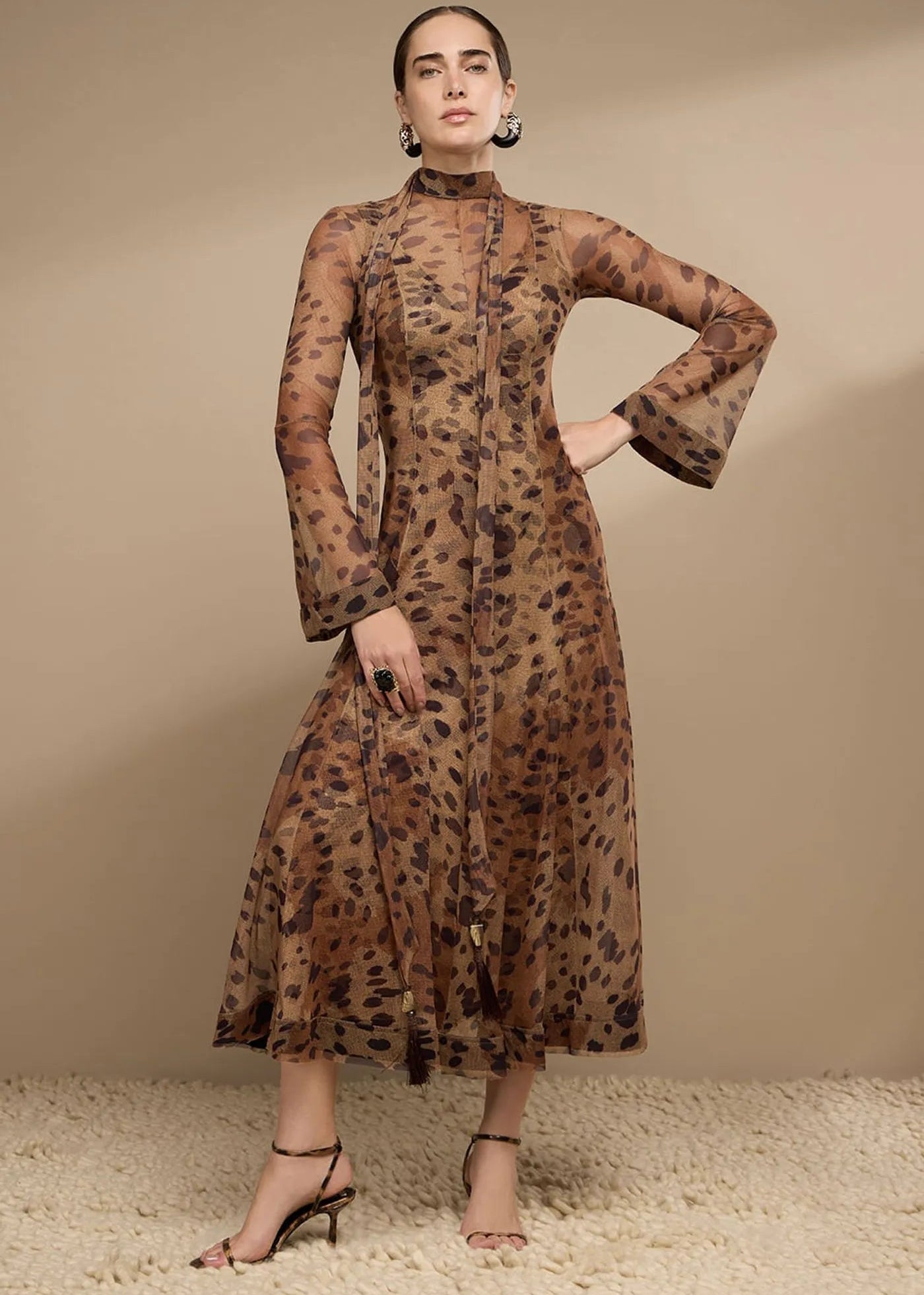 Vestido midi tulle animal print