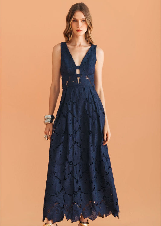 Vestido midi encaje conchas