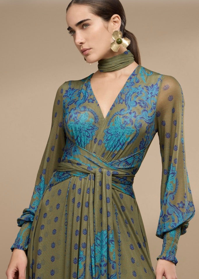 Vestido tulle estampado con cinturon