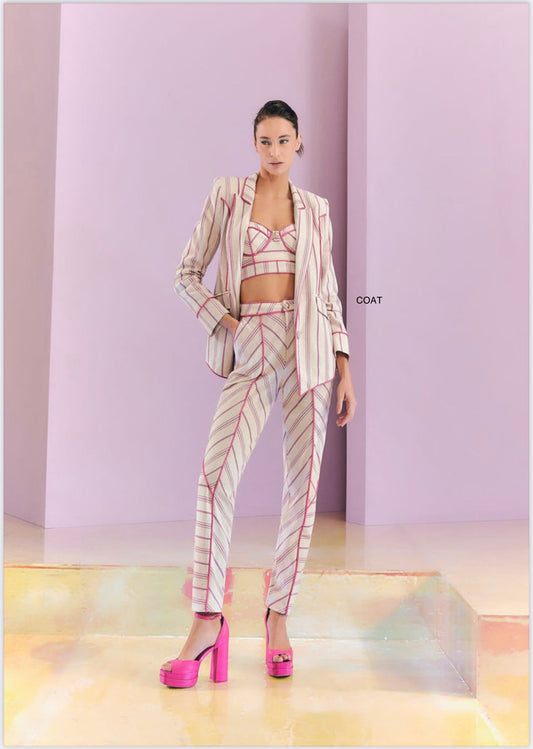 Conjunto blazer (3 piezas) lino grueso bordado