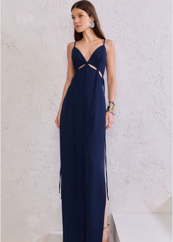 Vestido largo tiritas y flecos