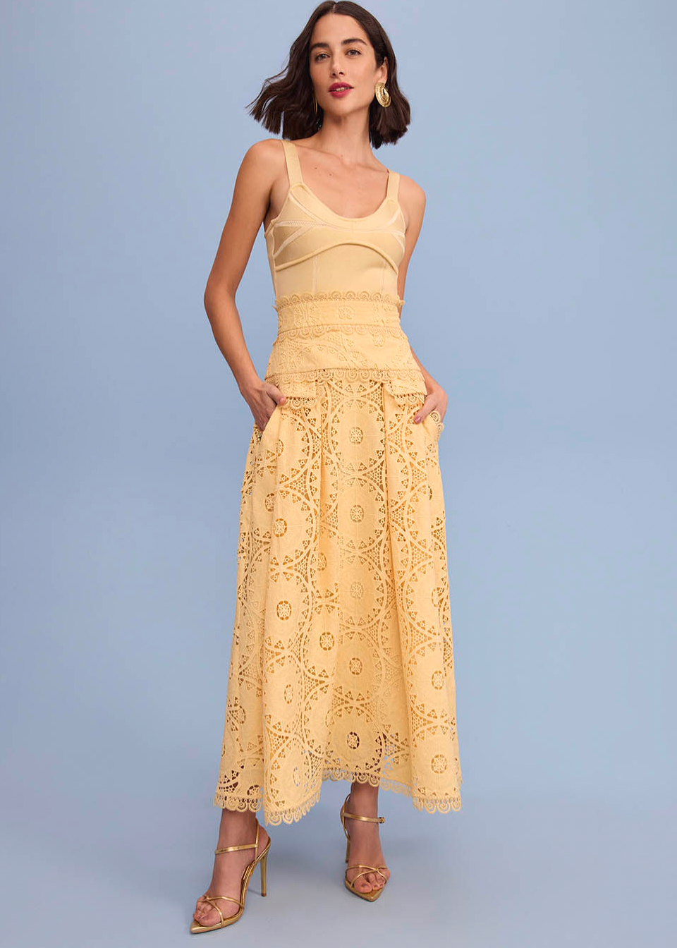 Conjunto falda encaje top tricot