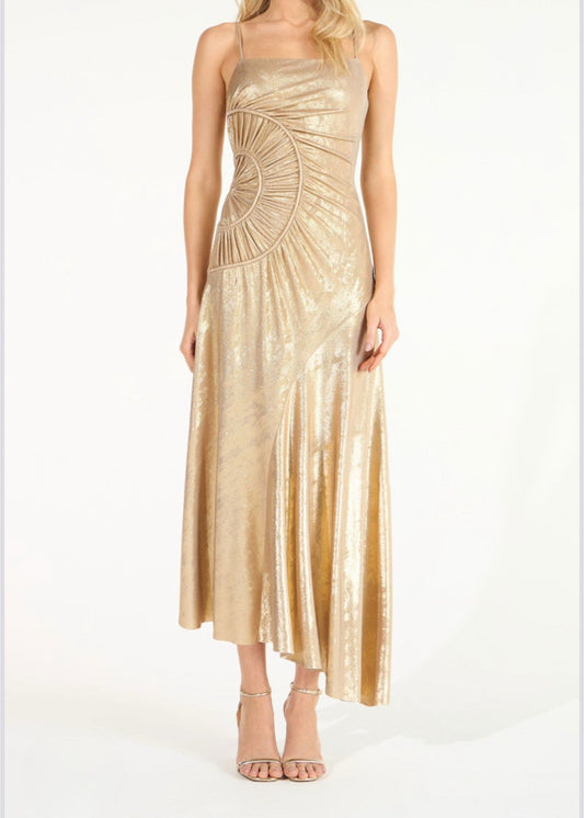 Vestido midi shine arruchado