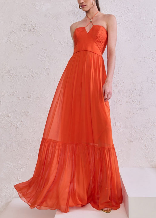 Vestido largo drapeado tiras cruzadas