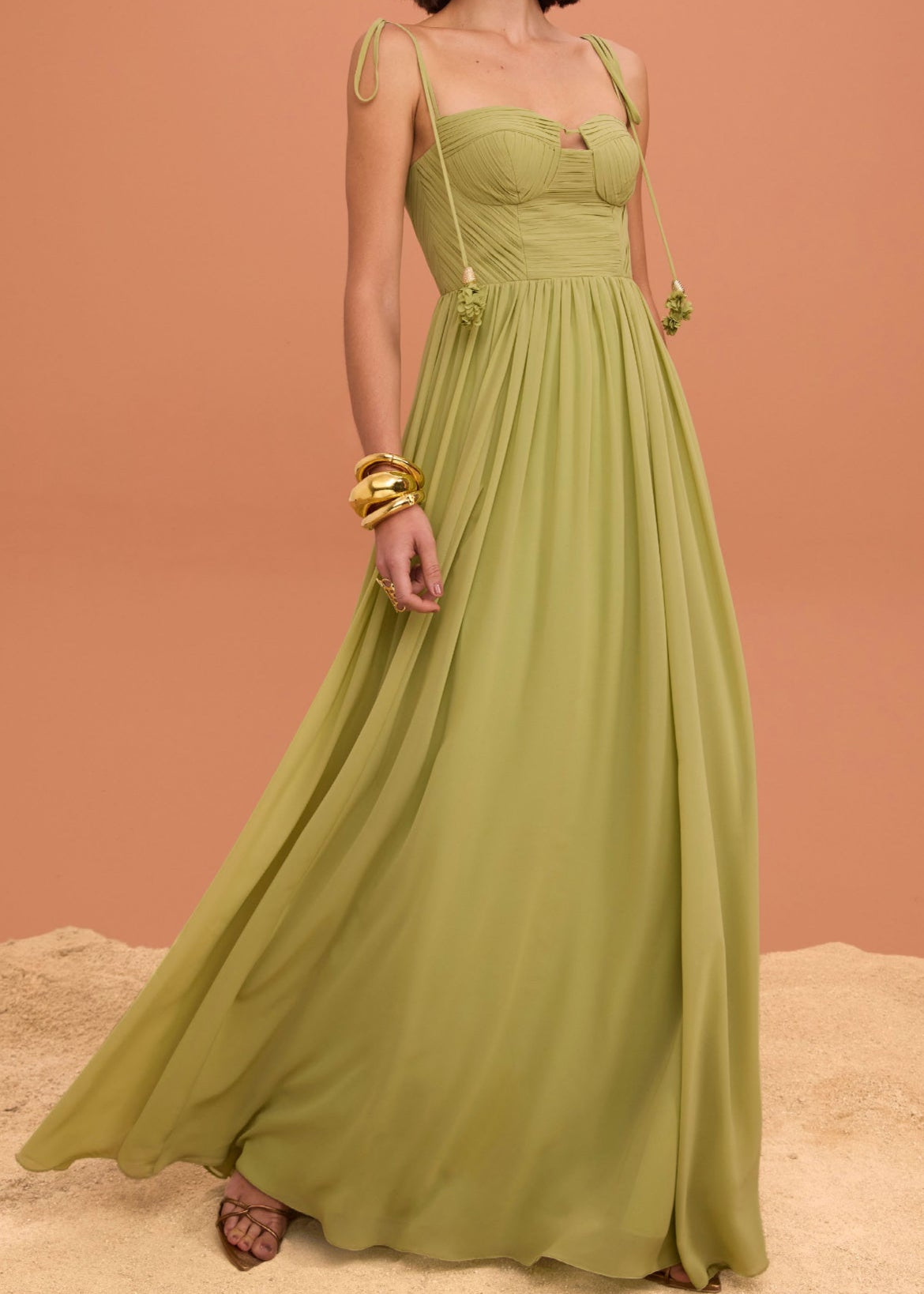 Vestido largo bouquet drapeado tiritas