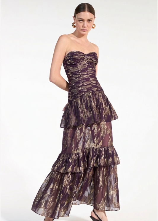 Vestido largo strapless drapeado