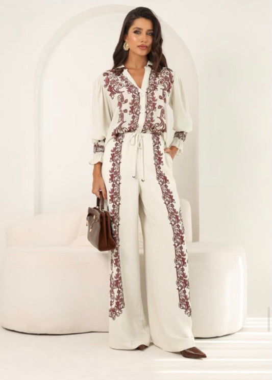 Conjunto camisa y pantalón estampado flores