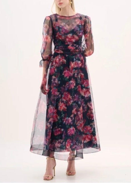 Vestido tulle estampado flores