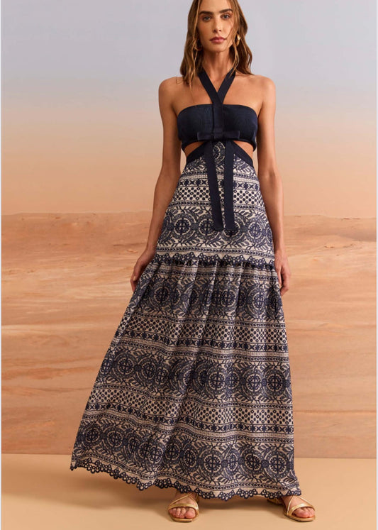 Vestido cutout tricot con falda encaje