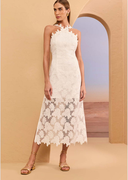 Vestido encaje flores halter