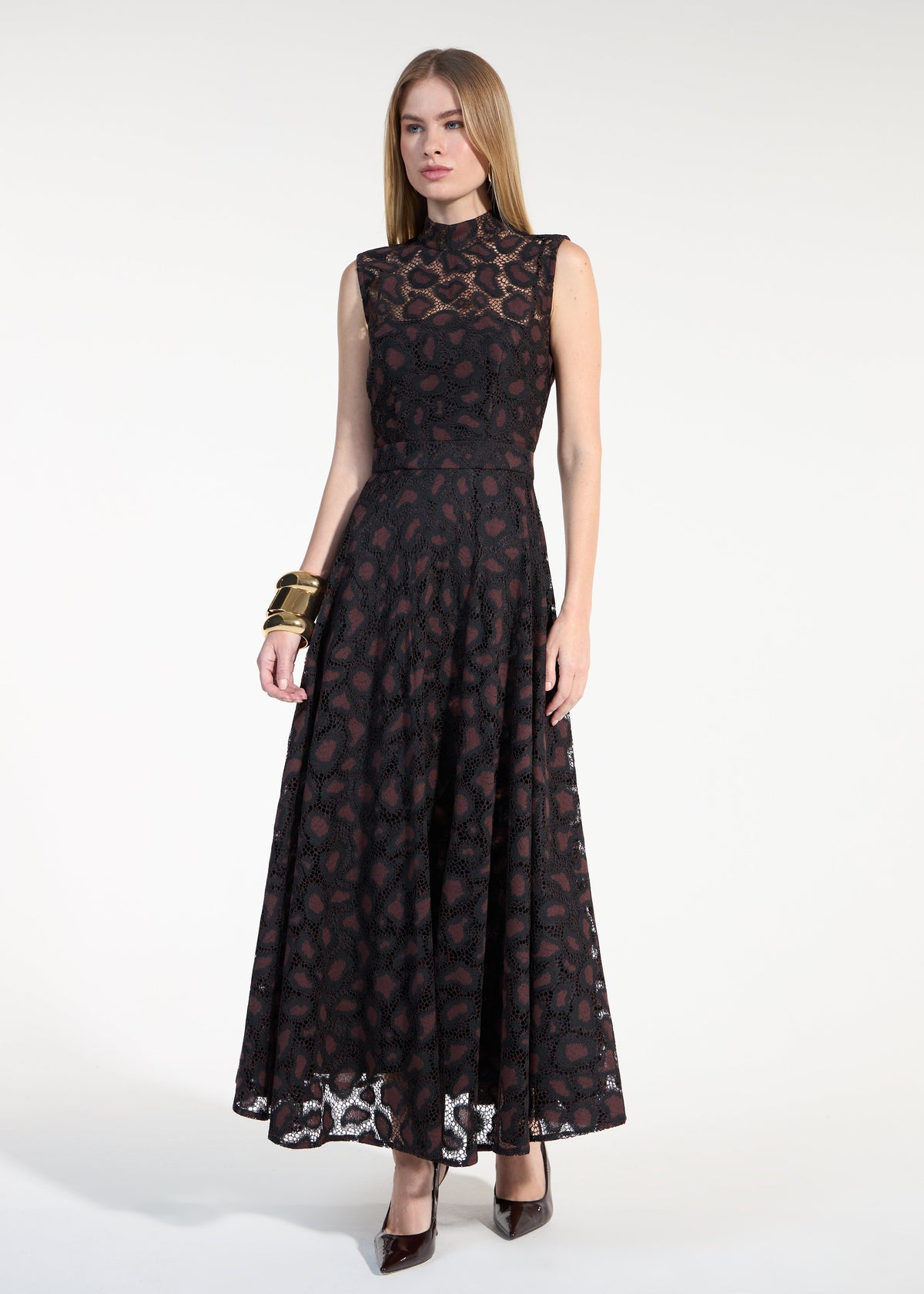 Vestido midi encaje leopardo