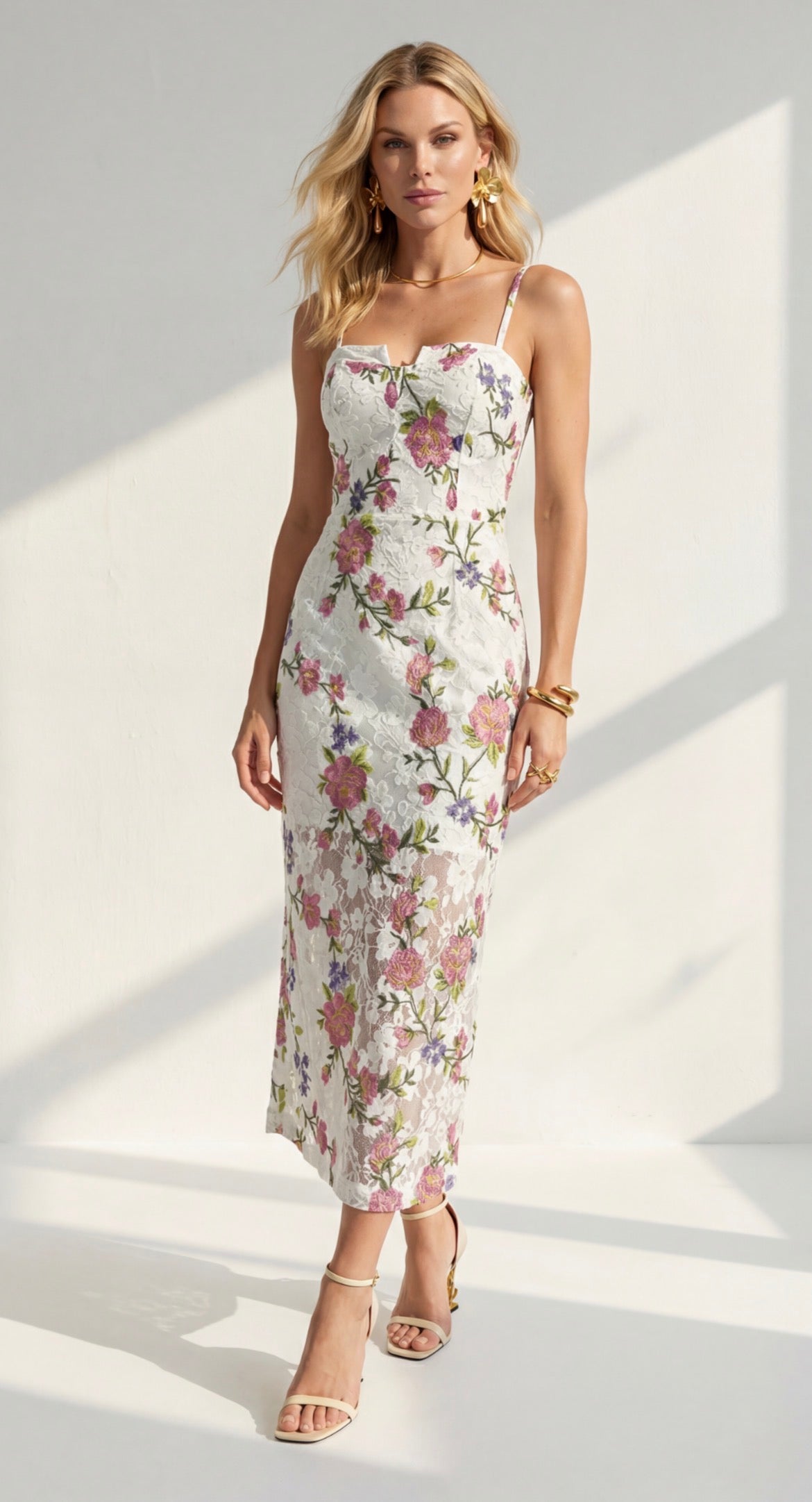 Vestido Luma midi encaje flores